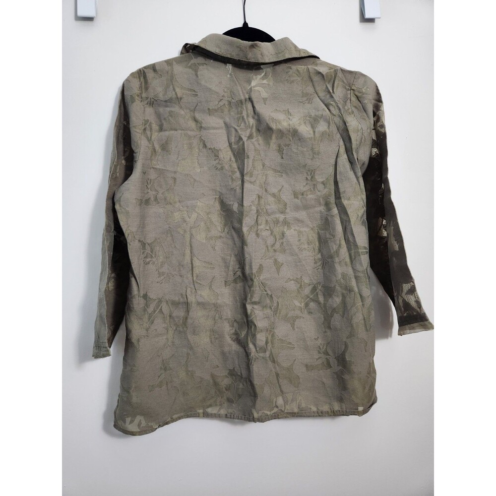 JH Collectibles Womens L Button Up 3/4 Sleeve Popover Layering Shirt Top Green - Picture 2 of 8